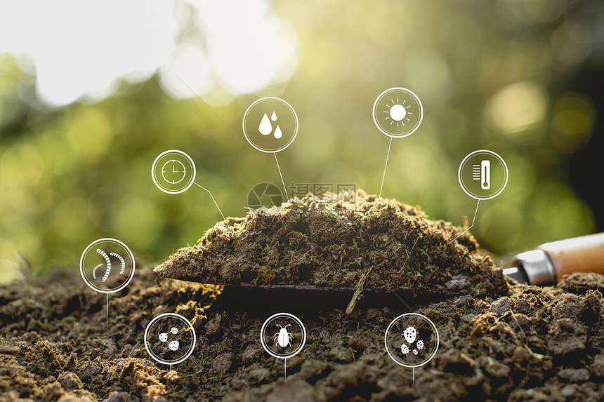 环境农场使用技术的粪肥或有关分解的图标变成周围土壤臭图片