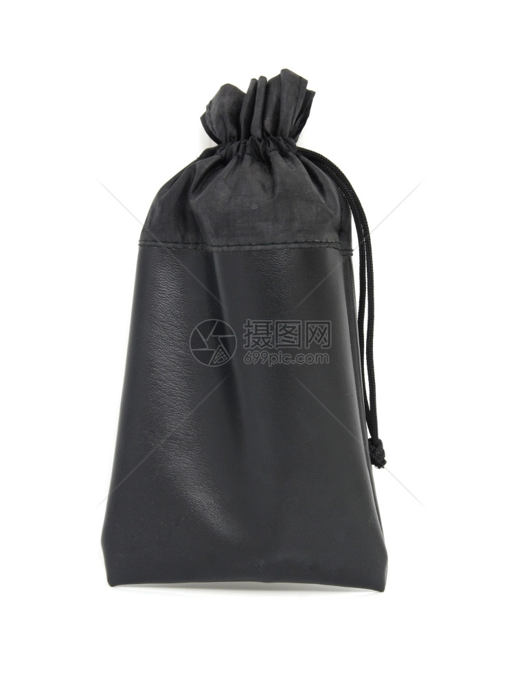 钱传统的黑色皮袋白上隔离带绳索的黑皮袋有质感图片