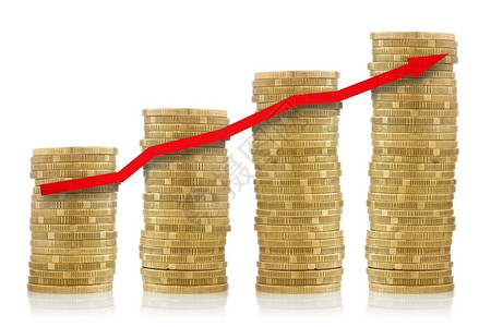 进步金融成功概念白背景上的红箭头和生长钱图片