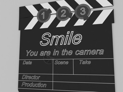 摄影师隔板黑色的电影制片控板通知那些微笑的人你在镜头中笑声设计图片