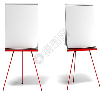 供应白色背景的红翻页图纸张是白色和空的一个前视图和配置白色的办公室背景图片