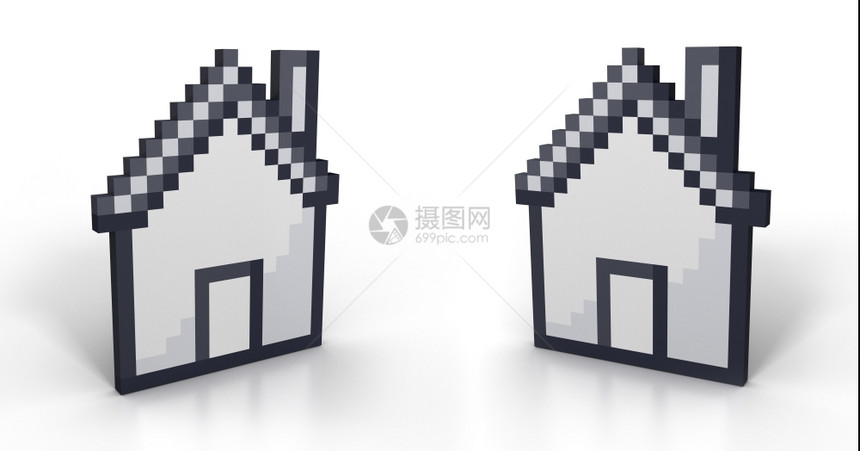 形象的盒子从两个不同角度看待白色背景所隔离的像素房屋以白色背景所隔开网络图片
