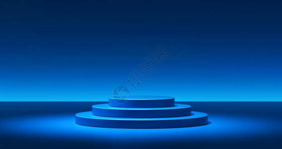 蓝顶教堂点亮空白的底座位于工作室3D阴影层的彩色圆形展场以背景颜色梯度从顶蓝上方发光设计图片