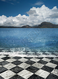 净滩大理石海边的瓷砖滩幻想觉天空海景地平线设计图片