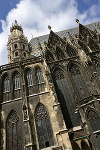 外部的斯蒂芬参天来自奥地利维也纳圣斯蒂芬大教堂的塔形斑层图片