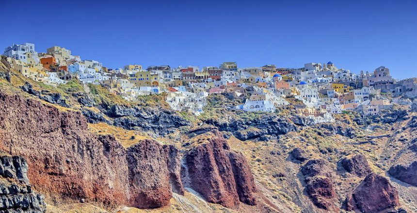 岩石天传统的希腊圣托里尼岛多彩的奥亚村景象图片