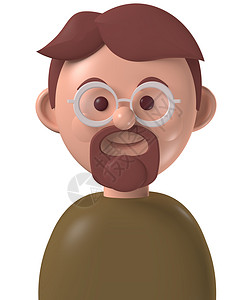 中年男性吃药人们特点卡通物3davatar中年快乐的caucausian男人胡子和眼镜简单的设计图片