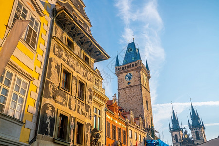 著名的老布拉格市下捷克旧城风景世界旅行概念见光和世界旅行建筑学图片