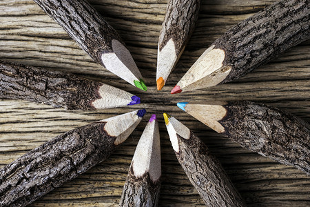 木材背景彩色铅笔团队工作概念领导者木头教育图片
