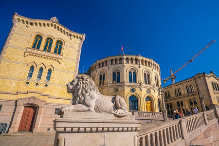 欧洲奥斯陆的挪威议会观点欧洲奥斯陆窗户狮子老的图片