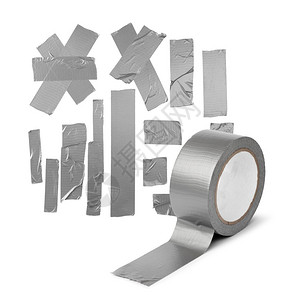 家庭白色的Duct磁带胶卷银质修理和不同带条分离Duct胶卷分离DIY修补和改进概念粘合剂背景图片