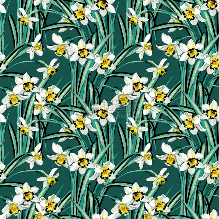 用于纺织品印刷壁纸包装网络背景和其他模式的花草设计以春开来自恋花朵填满了无缝插图优雅的夏天植物图片