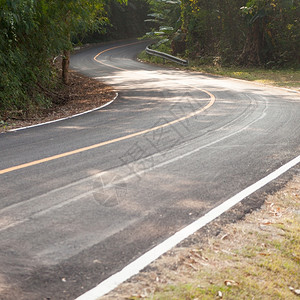 沿着山坡的弯曲道路从山上向下弯来公路两侧还有更多的树林曲线街道植物图片