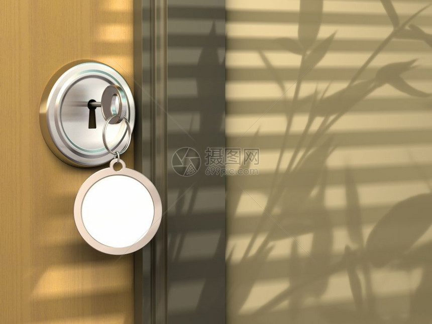 沟通房屋旅馆办公室或用锁和带空间用于电文的钥匙环装房宾馆办公室或寓白色的真实图片