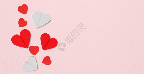 粉红纸的情人节日背景概念是平坦的粉色有创造力白色图片
