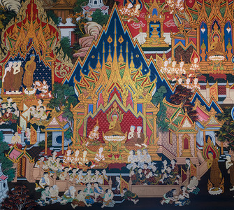 古老的文学化泰国阿尤塔亚古老佛教寺庙像画祖生命的壁画图片