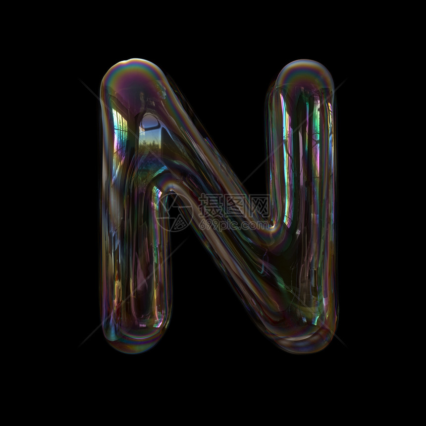 泡字母N大写3d透明字体在黑色背景上隔离此字母表最适合与水童年脆弱有关但不仅限于水有关的创意插图气泡水晶美国广播公司图片