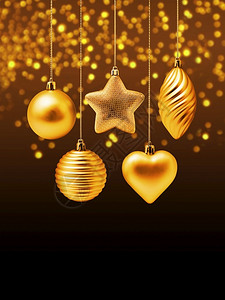 金色圣诞装饰品带有金布基和黑色背景的亮斑点银色圣诞装饰品金的星冬天图片