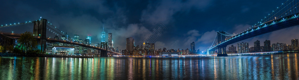 天际线约克城市景观曼哈顿全来自布鲁克林一侧夜晚曼哈顿全场夜晚图片