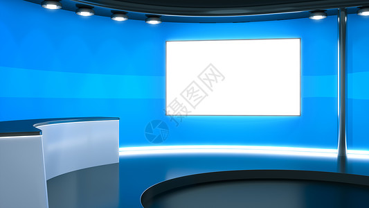 3d蓝色电视演播室背景渲染氖多媒体背景图片