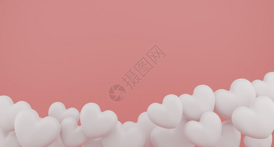 周年纪念日婚礼介绍情人节概念粉红色背景三维投影上的白心气球背景图片