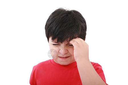 一个男孩头痛孤立在白色背景的人多米尼奇伤心巴拿马图片