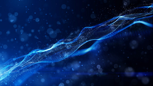 横幅蓝色数字粒子波流网络空间际抽象运动技术背景概念介绍数字的流动高清图片素材