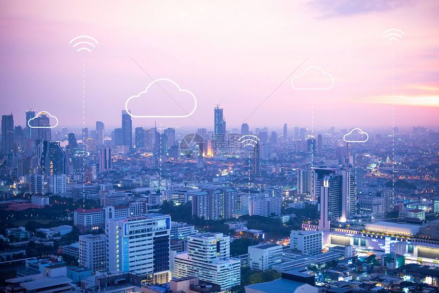 智能城市的云计算横幅背景Name城市观网络空间转移图片