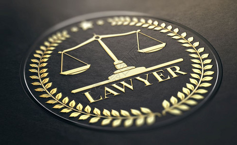 法律师符号带有司法尺度和Laurel花圈的金印章黑纸背景3D说明倡导或律师用金牌反黑背景超过规模背景图片