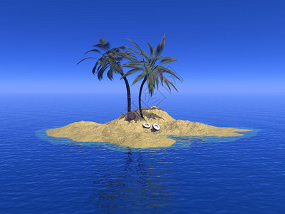 异国情调棕榈树和椰子在海洋中部的美丽岛屿蓝天3D化石堂假期设计图片