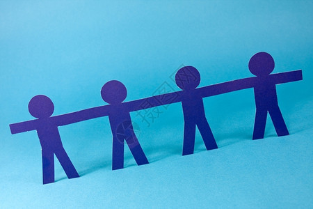 合作社轮廓以蓝背景为一排列的人类数字伙伴关系概念公司图片