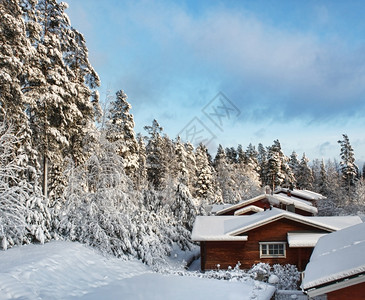 季节松树小屋冬季雪林风景中的木屋冬雪风景中的木屋图片