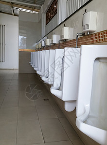 休息在清洁公共洗手间排白小便池舒适内部的现代的高清图片素材