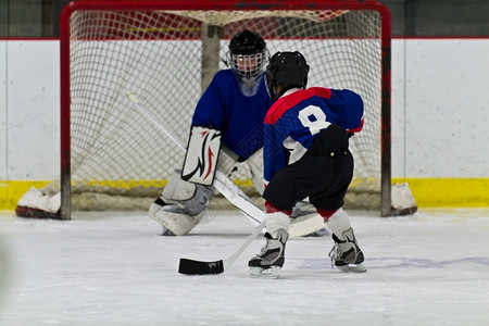 播放器年轻的冰球运动员准备在网上曲棍球积极的高清图片
