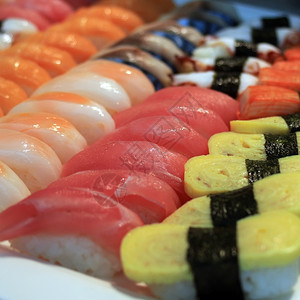 草鱼关闭寿司卷起传统的日本菜长鳍金鱼图片