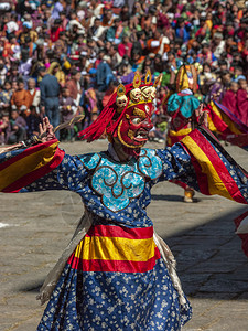 帽子不丹王国ParoTsechu在ParoTsechu的面具舞蹈Tshechus是佛教Kagyu学校Drukpa教界的宗节日魔鬼背景图片