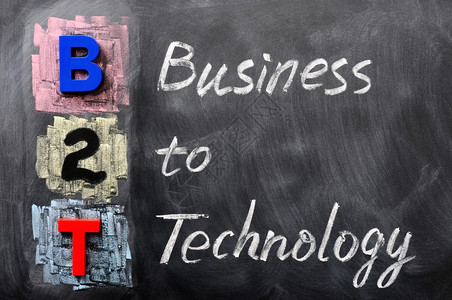 T型广告牌B2T的缩略语企业对技术在黑板上写作首字母缩略词教学广告牌设计图片
