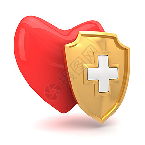 健康叉受医疗盾牌保护的红心脏病图片