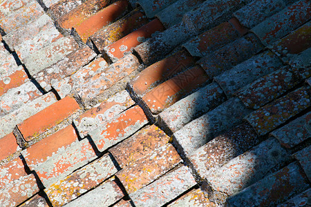 铜绿一种传统的与帕蒂纳圆形西班牙传统屋顶瓷砖图片