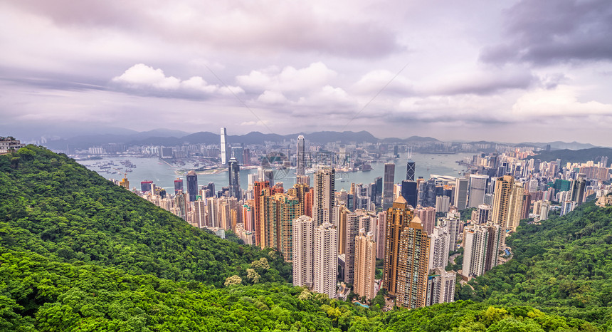 香港天线的空中视图亚洲黄昏全景图片