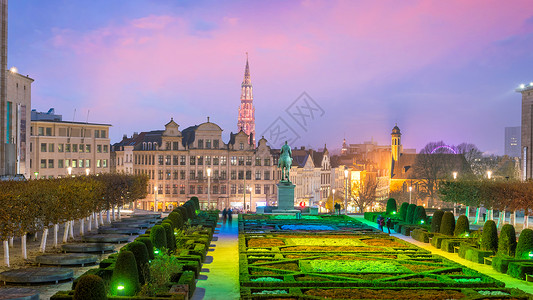 布鲁塞尔市风景来自比利时黄昏的艺术山城市景观旅行公园图片