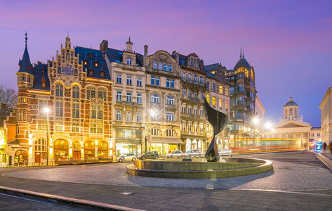 城市景观欧洲布鲁塞尔市风景来自比利时黄昏的艺术山美丽图片