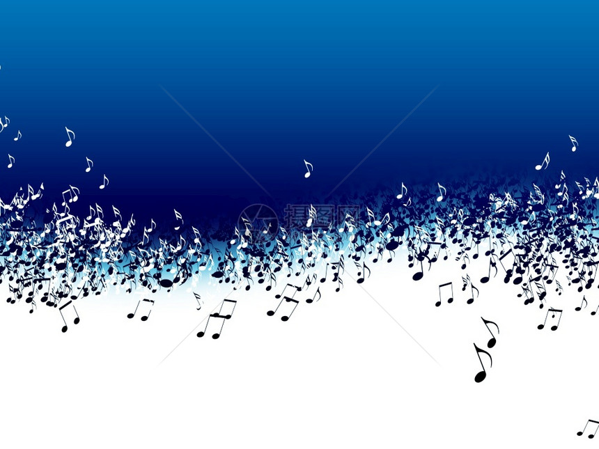 明亮地蓝色背景上带注释的抽象音乐背景摘要娱象征图片