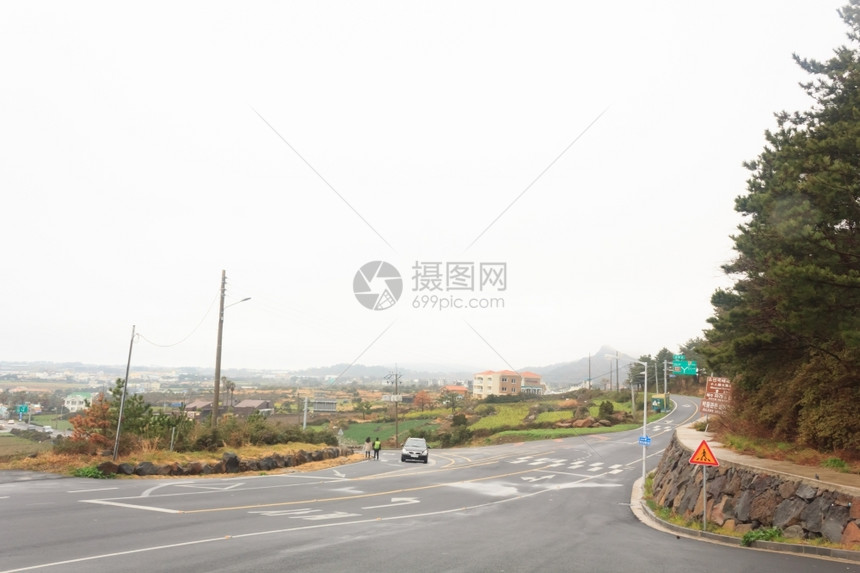南朝鲜济州岛的交通流量汽车线条假期图片