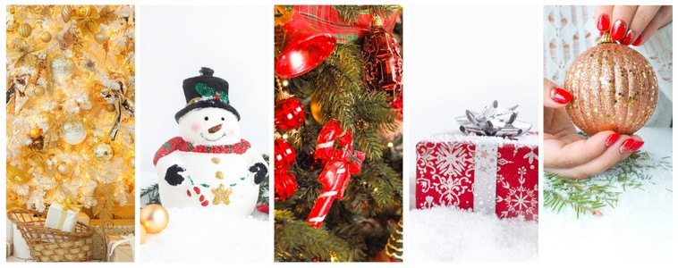 香槟酒喜庆的圣诞节和新年照片庆装饰和姜饼的拼贴画环境图片