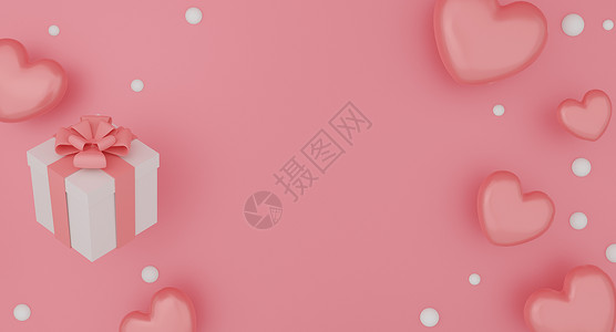 粉色的假装礼品盒气球心跳在粉红颜色背景的彩背景上广告购物图片