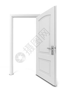 白色背景上孤立的打开门3D插图优雅的木头使用权图片