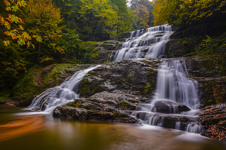 水小路风景秋色与瀑布和叶图片