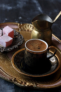 土耳其咖啡和喜菜咖啡店甜的沙佛东方的高清图片素材