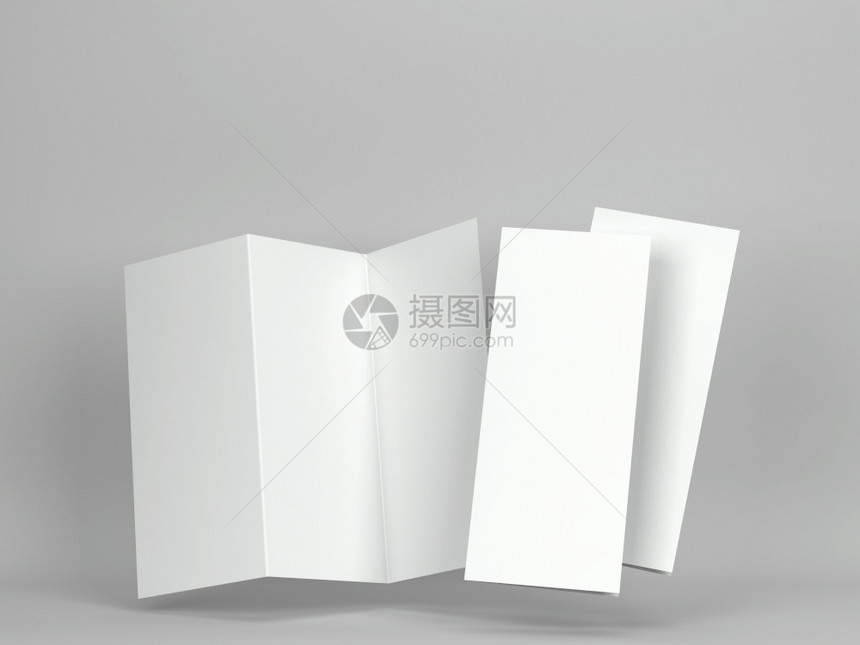 灰色的三重关于背景的空白三面小册子模拟3d插图折叠图片
